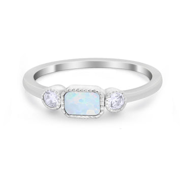 Petite Dainty Fashion Created White Opal Thumb Ring 925 Sterling Silver